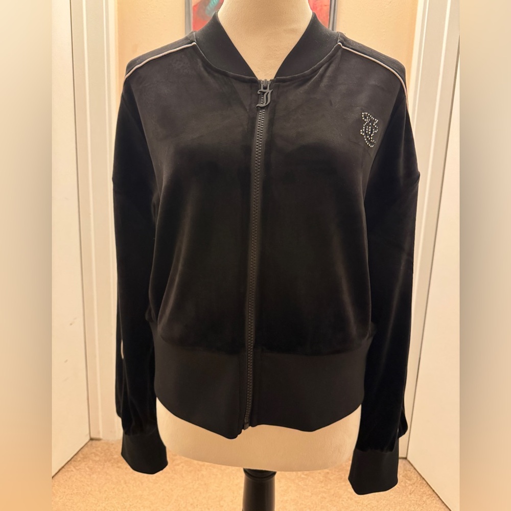 Juicy Couture Black Velour Tracksuit with Rhinestone Pants Set